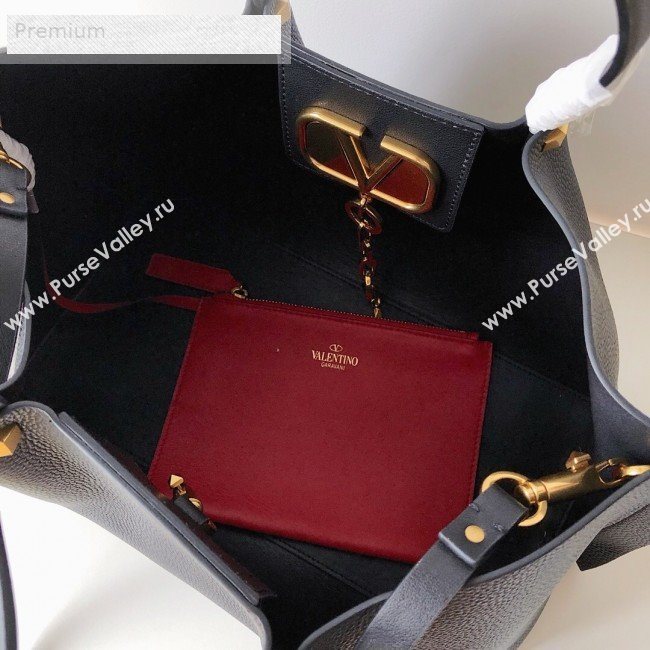 Valentino Large VCASE Grainy Calfskin Shopping Tote Bag Black 2019 (JJ3-9071523)