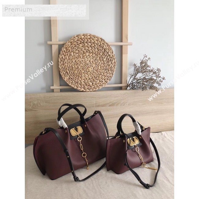 Valentino Small VCASE Grainy Calfskin Shopping Tote Bag Burgundy 2019 (JJ3-9071516)