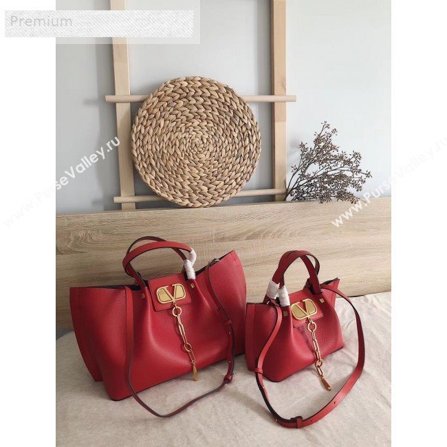 Valentino Large VCASE Grainy Calfskin Shopping Tote Bag Red 2019 (JJ3-9071519)