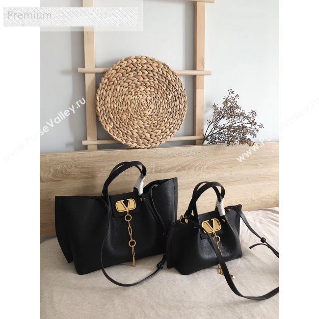 Valentino Large VCASE Grainy Calfskin Shopping Tote Bag Black 2019 (JJ3-9071523)