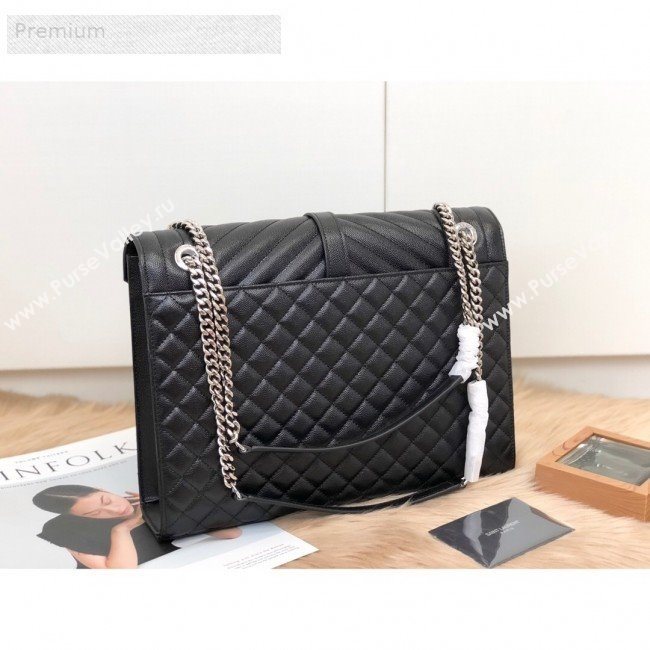 Saint Laurent Envelope Large Flap Shoulder Bag in Matelasse Grainy Leather 487198 Black/Silver 2019 (KTS-9071524)