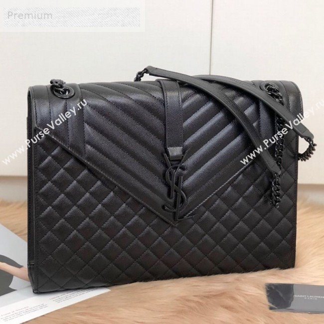 Saint Laurent Envelope Large Flap Shoulder Bag in Matelasse Grainy Leather 487198 All Black 2019 (KTS-9071525)