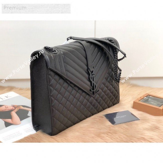 Saint Laurent Envelope Large Flap Shoulder Bag in Matelasse Grainy Leather 487198 All Black 2019 (KTS-9071525)