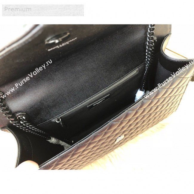 Saint Laurent Envelope Large Flap Shoulder Bag in Matelasse Grainy Leather 487198 All Black 2019 (KTS-9071525)