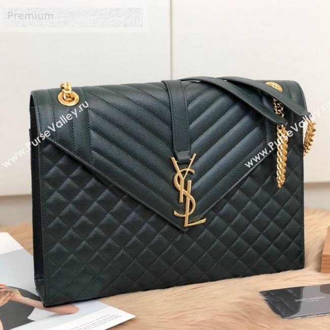 Saint Laurent Envelope Large Flap Shoulder Bag in Matelasse Grainy Leather 487198 Green/Gold 2019 (KTS-9071527)