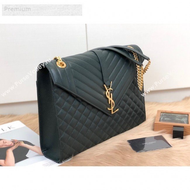 Saint Laurent Envelope Large Flap Shoulder Bag in Matelasse Grainy Leather 487198 Green/Gold 2019 (KTS-9071527)