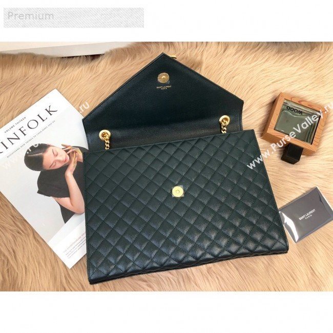 Saint Laurent Envelope Large Flap Shoulder Bag in Matelasse Grainy Leather 487198 Green/Gold 2019 (KTS-9071527)