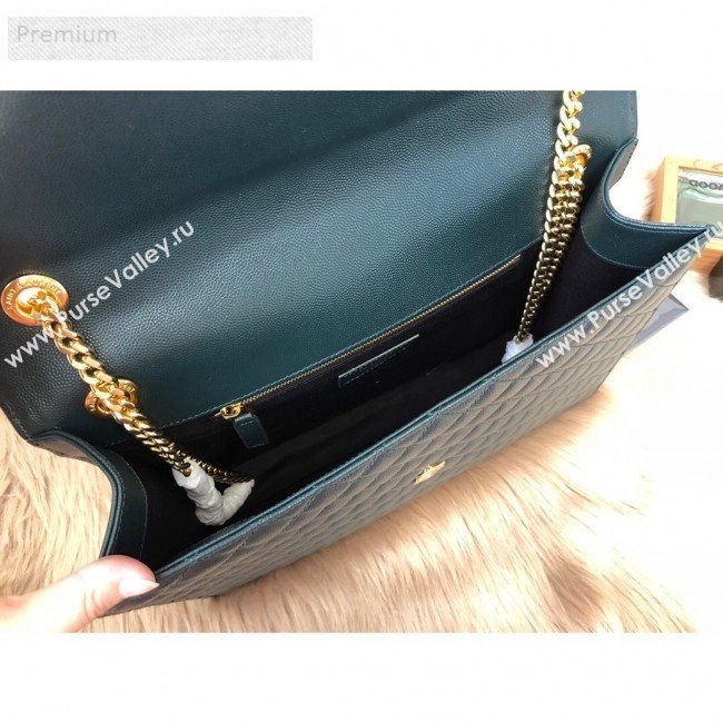 Saint Laurent Envelope Large Flap Shoulder Bag in Matelasse Grainy Leather 487198 Green/Gold 2019 (KTS-9071527)