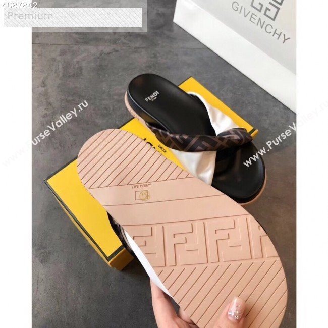 Fendi FF Canvas Twist Flat Slide Sandals White 2019 (For Women and Men) (EM-9071614)