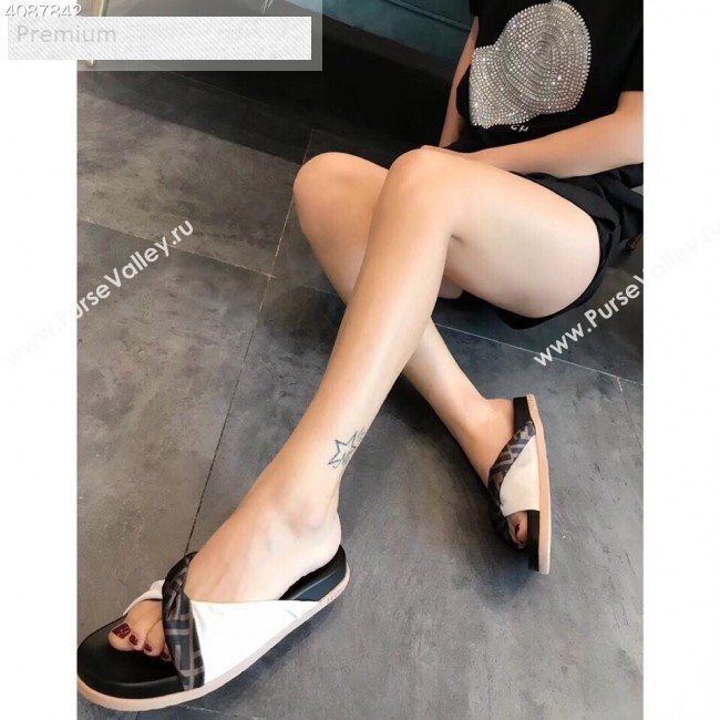 Fendi FF Canvas Twist Flat Slide Sandals White 2019 (For Women and Men) (EM-9071614)