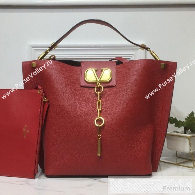 Valentino VRing Chain Grained Calfskin Shopping Tote Bag Red 2019 (XYD-9052138)