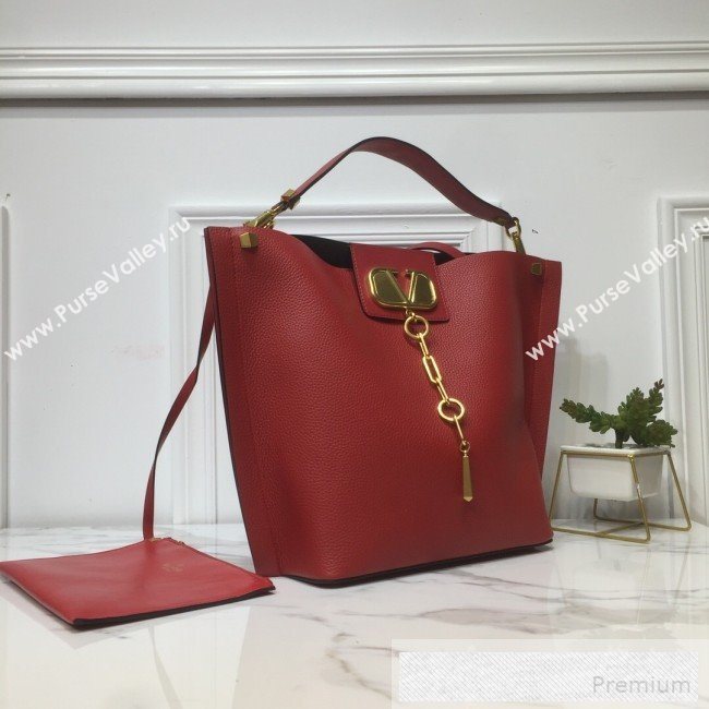 Valentino VRing Chain Grained Calfskin Shopping Tote Bag Red 2019 (XYD-9052138)