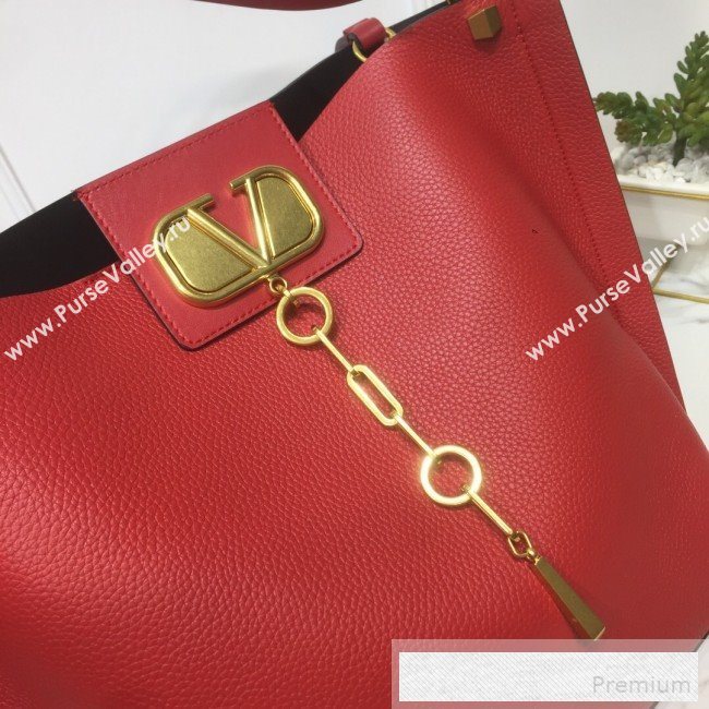 Valentino VRing Chain Grained Calfskin Shopping Tote Bag Red 2019 (XYD-9052138)