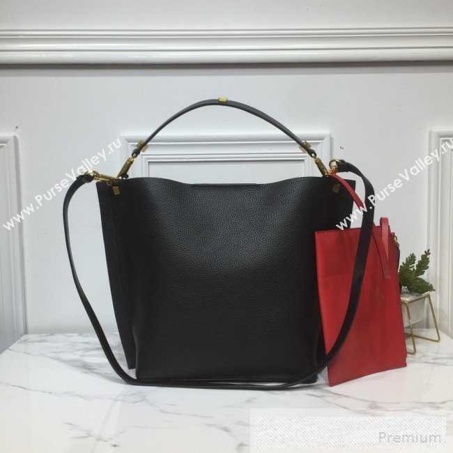 Valentino VRing Chain Grained Calfskin Shopping Tote Bag Black 2019 (XYD-9052139)