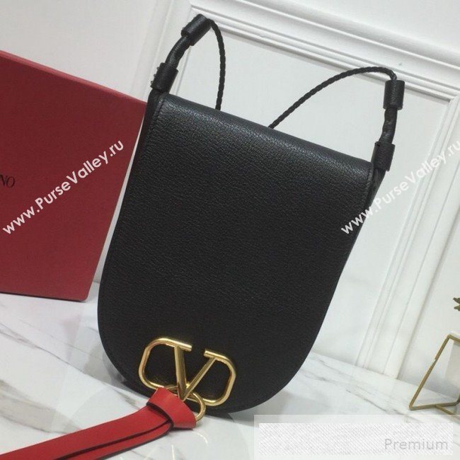 Valentino Medium Goatskin VRing Crossbody Bag Black 2019 (XYD-9052146)
