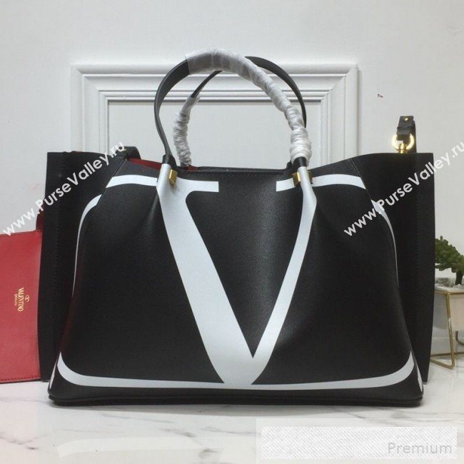 Valentino Large Giant V Logo Shopping Tote Bag Black/White 2019 (XYD-9052148)