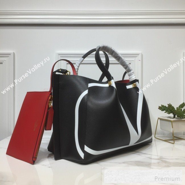 Valentino Large Giant V Logo Shopping Tote Bag Black/White 2019 (XYD-9052148)