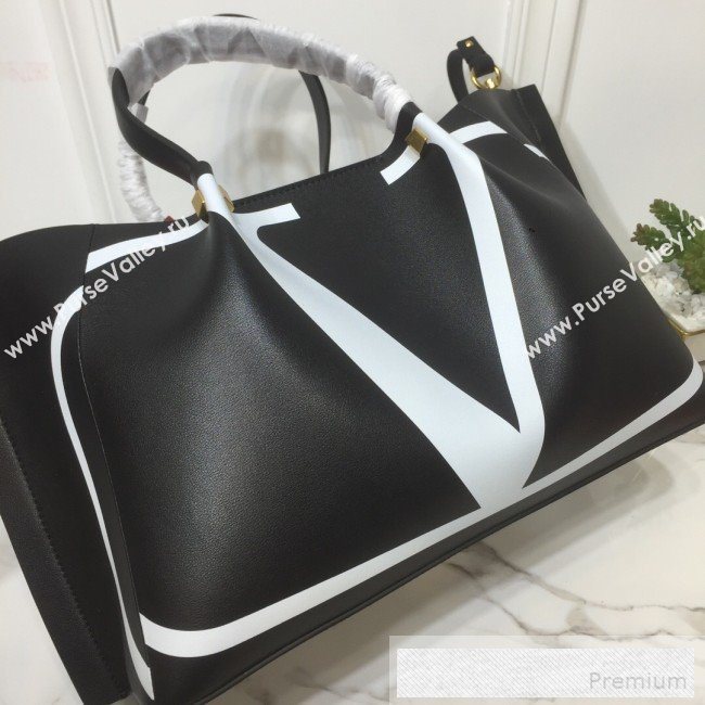 Valentino Large Giant V Logo Shopping Tote Bag Black/White 2019 (XYD-9052148)