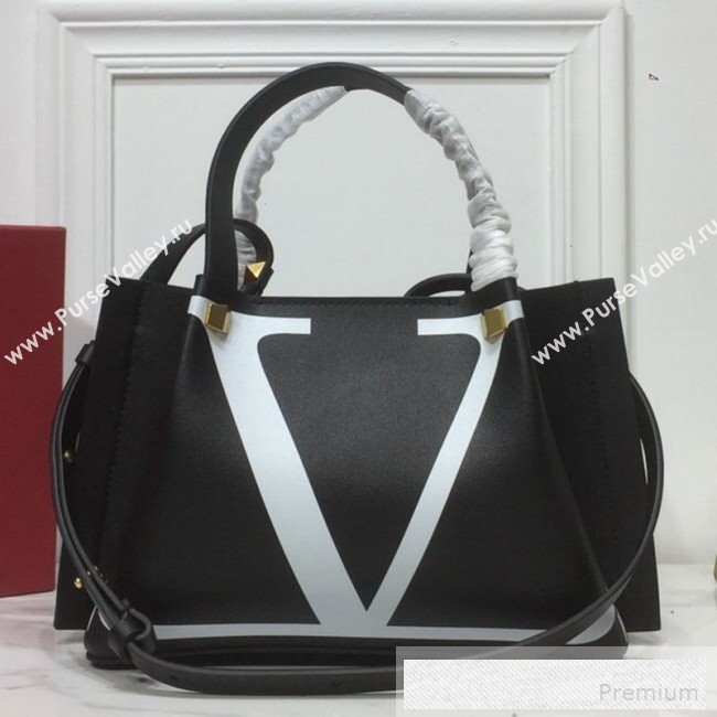 Valentino Small Giant V Logo Shopping Tote Bag Black/White 2019 (XYD-9052147)