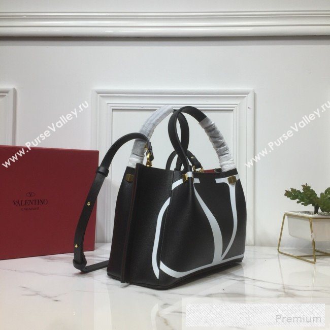 Valentino Small Giant V Logo Shopping Tote Bag Black/White 2019 (XYD-9052147)
