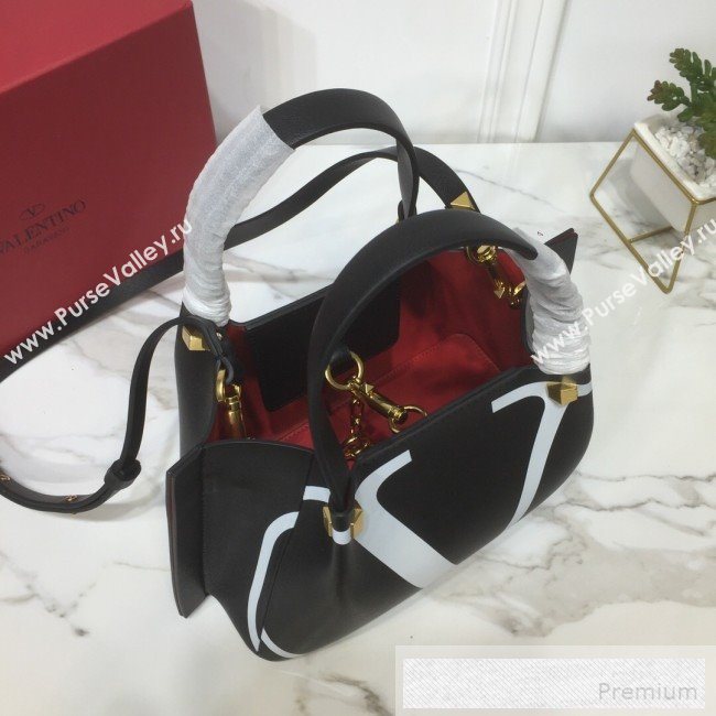 Valentino Small Giant V Logo Shopping Tote Bag Black/White 2019 (XYD-9052147)