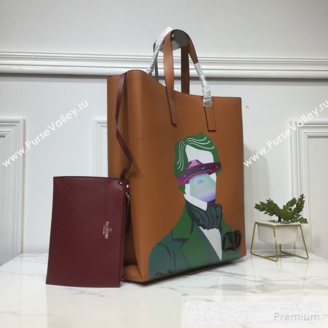 Valentino Painting Long VRing Shopping Tote Bag Tan 2019 (XYD-9052152)
