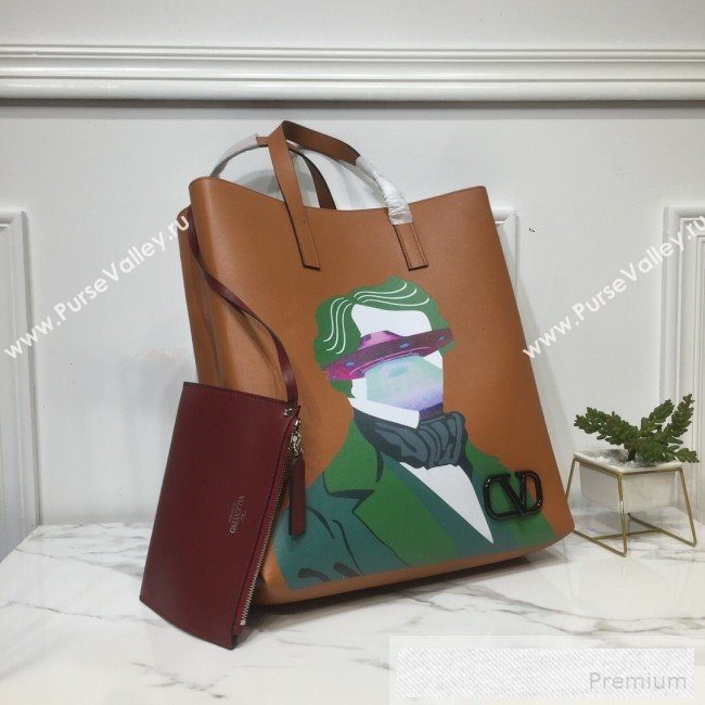 Valentino Painting Long VRing Shopping Tote Bag Tan 2019 (XYD-9052152)