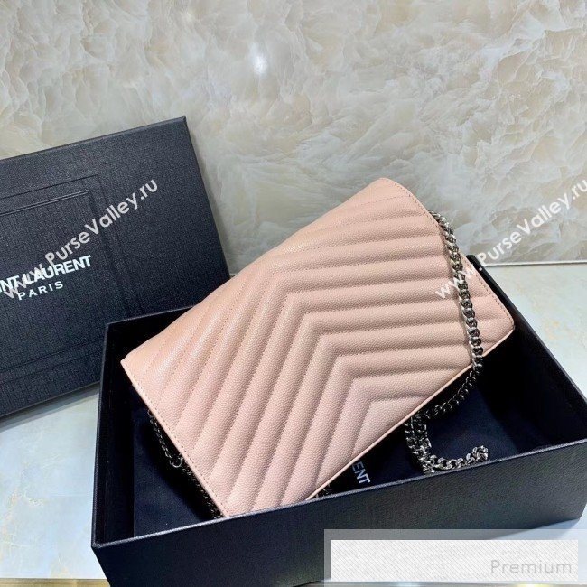 Saint Laurent 360452 Monogram Chain Wallet in Grained Matelasse Leather Light  Pink(SHW)2019 (MH-9052353)