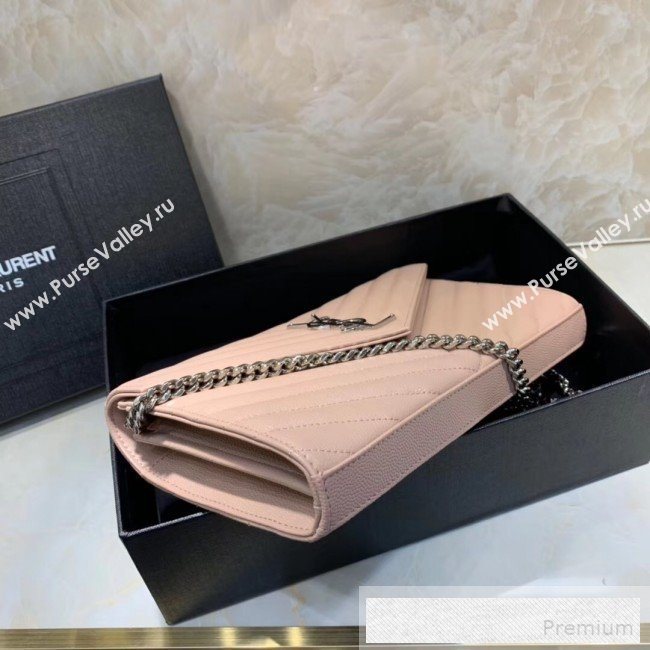 Saint Laurent 360452 Monogram Chain Wallet in Grained Matelasse Leather Light  Pink(SHW)2019 (MH-9052353)