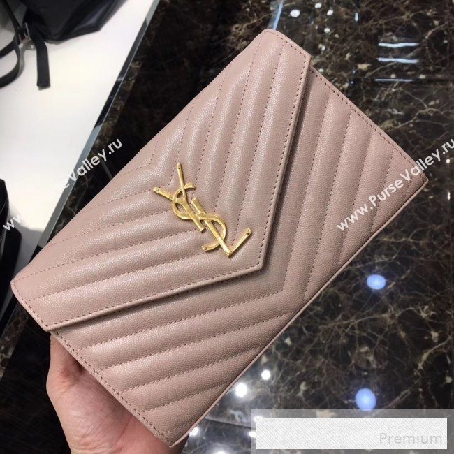 Saint Laurent 360452 Monogram Chain Wallet in Grained Matelasse Leather Light  Pink(GHW)2019 (MH-9052354)