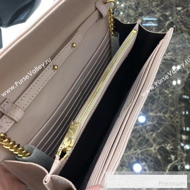 Saint Laurent 360452 Monogram Chain Wallet in Grained Matelasse Leather Light  Pink(GHW)2019 (MH-9052354)