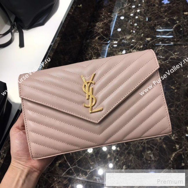 Saint Laurent 360452 Monogram Chain Wallet in Grained Matelasse Leather Light  Pink(GHW)2019 (MH-9052354)