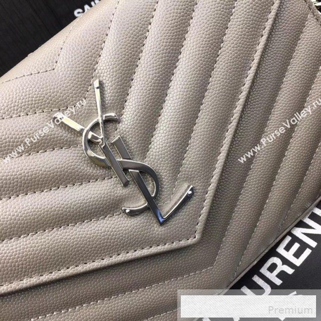 Saint Laurent 360452 Monogram Chain Wallet in Grained Matelasse Leather Grey (SHW)2019 (MH-9052356)