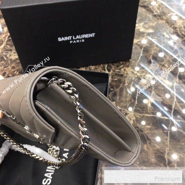 Saint Laurent 360452 Monogram Chain Wallet in Grained Matelasse Leather Grey (SHW)2019 (MH-9052356)