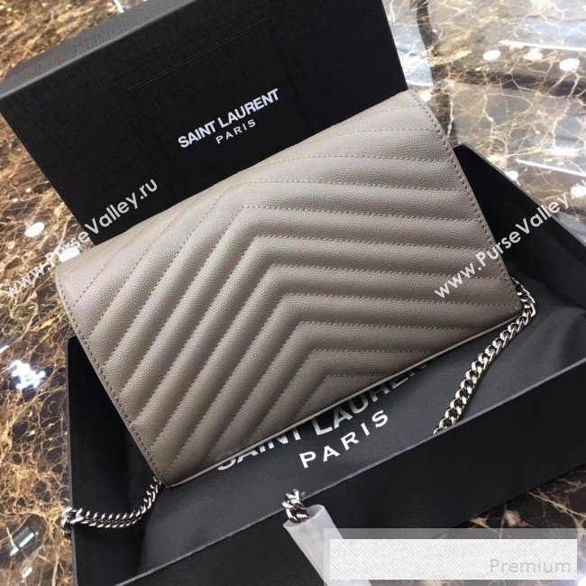 Saint Laurent 360452 Monogram Chain Wallet in Grained Matelasse Leather Grey (SHW)2019 (MH-9052356)