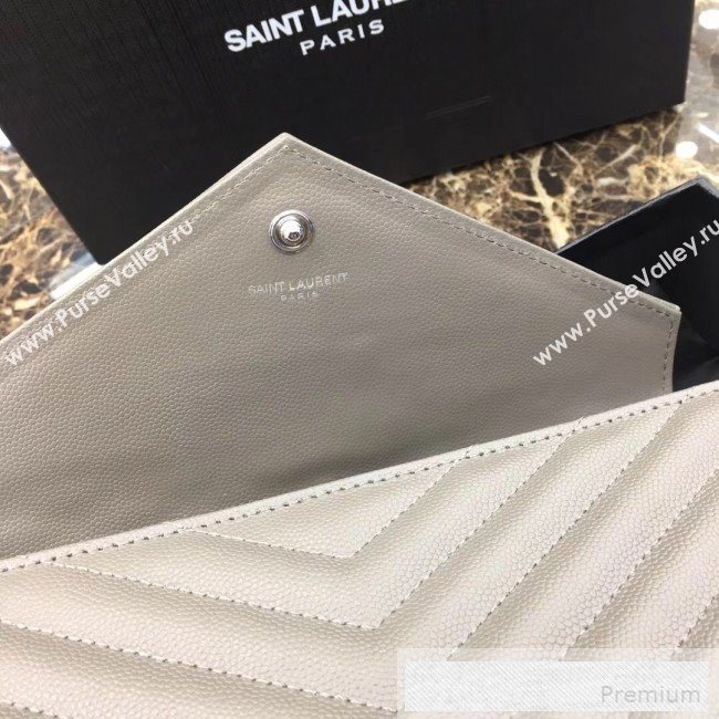 Saint Laurent 360452 Monogram Chain Wallet in Grained Matelasse Leather Grey (SHW)2019 (MH-9052356)