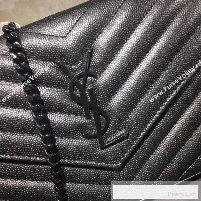 Saint Laurent 360452 Monogram Chain Wallet in Grained Matelasse Leather All Black 2019 (MH-9052357)