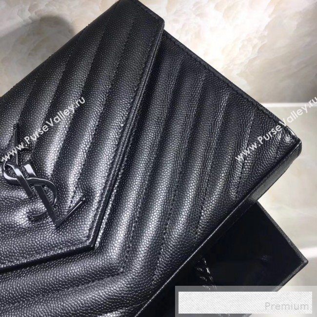 Saint Laurent 360452 Monogram Chain Wallet in Grained Matelasse Leather All Black 2019 (MH-9052357)