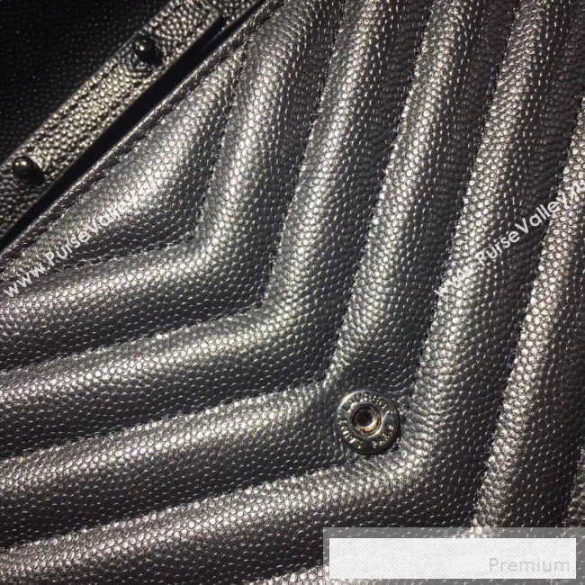 Saint Laurent 360452 Monogram Chain Wallet in Grained Matelasse Leather All Black 2019 (MH-9052357)