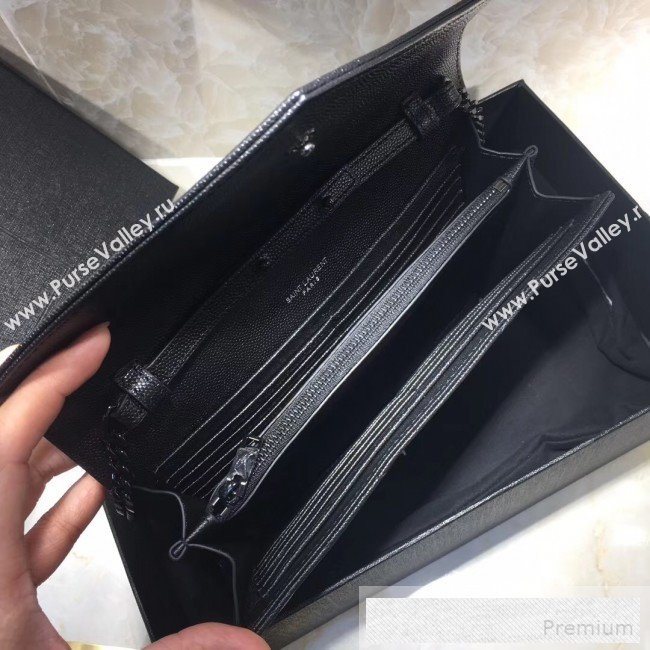 Saint Laurent 360452 Monogram Chain Wallet in Grained Matelasse Leather All Black 2019 (MH-9052357)