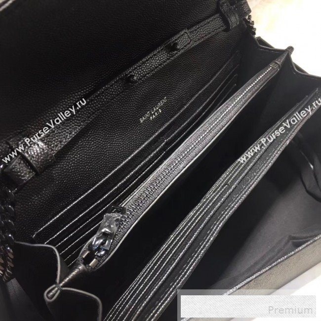 Saint Laurent 360452 Monogram Chain Wallet in Grained Matelasse Leather All Black 2019 (MH-9052357)