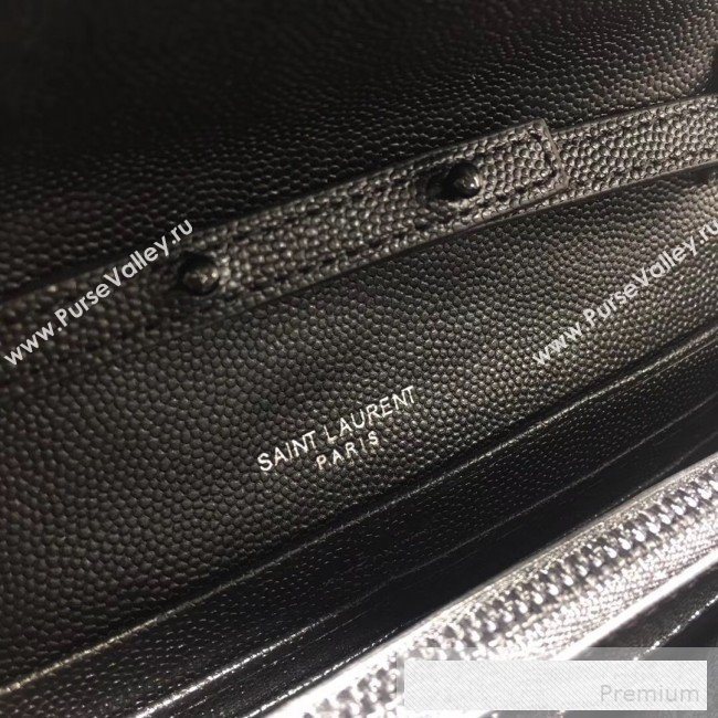 Saint Laurent 360452 Monogram Chain Wallet in Grained Matelasse Leather All Black 2019 (MH-9052357)