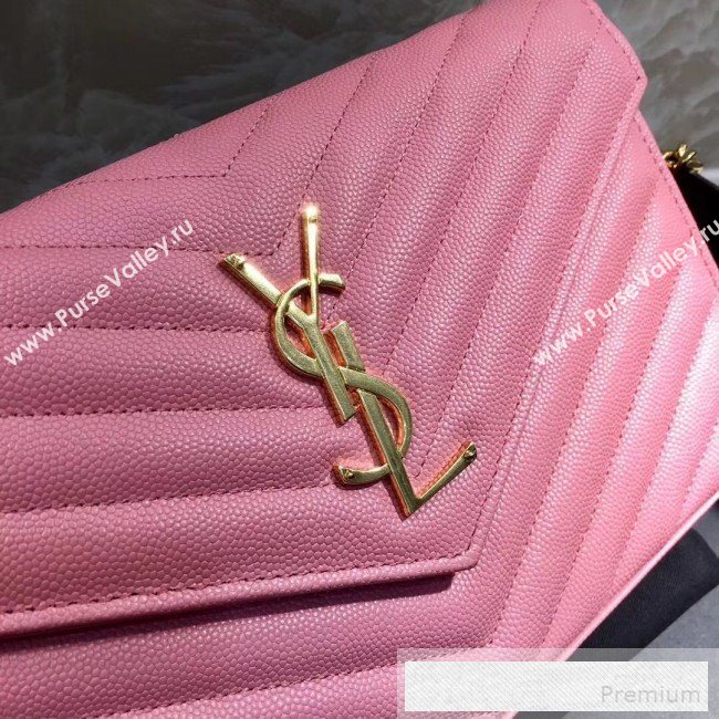 Saint Laurent 360452 Monogram Chain Wallet in Grained Matelasse Leather Pink(GHW)2019 (MH-9052358)