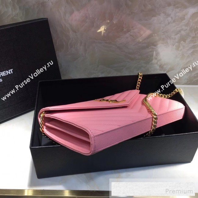 Saint Laurent 360452 Monogram Chain Wallet in Grained Matelasse Leather Pink(GHW)2019 (MH-9052358)