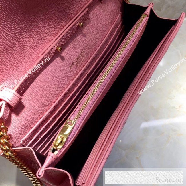 Saint Laurent 360452 Monogram Chain Wallet in Grained Matelasse Leather Pink(GHW)2019 (MH-9052358)