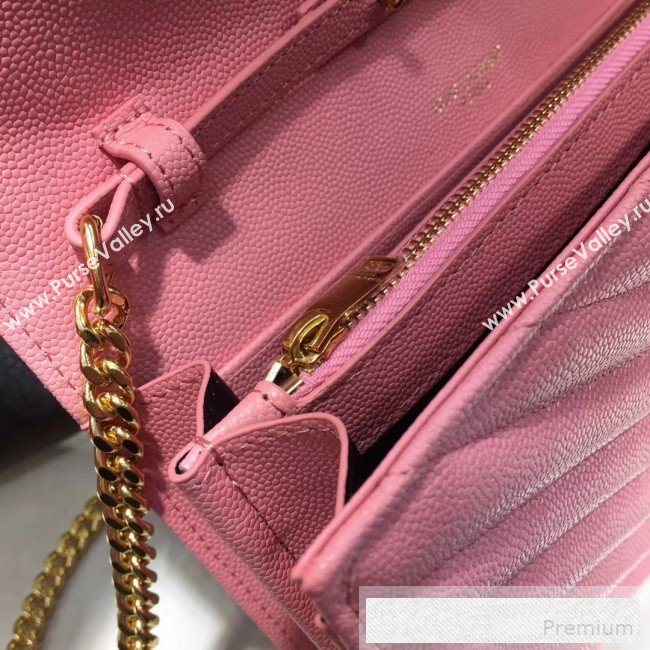 Saint Laurent 360452 Monogram Chain Wallet in Grained Matelasse Leather Pink(GHW)2019 (MH-9052358)