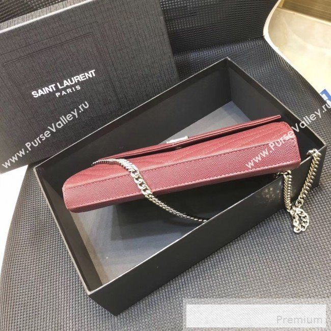 Saint Laurent 360452 Monogram Chain Wallet in Grained Matelasse Leather Burgundy (SHW)2019 (MH-9052359)