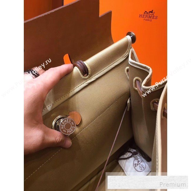 Hermes Original Leather And Canvas Large Herbag Handbag 39cm Khaki/Brown 2019 (DB-9052364)