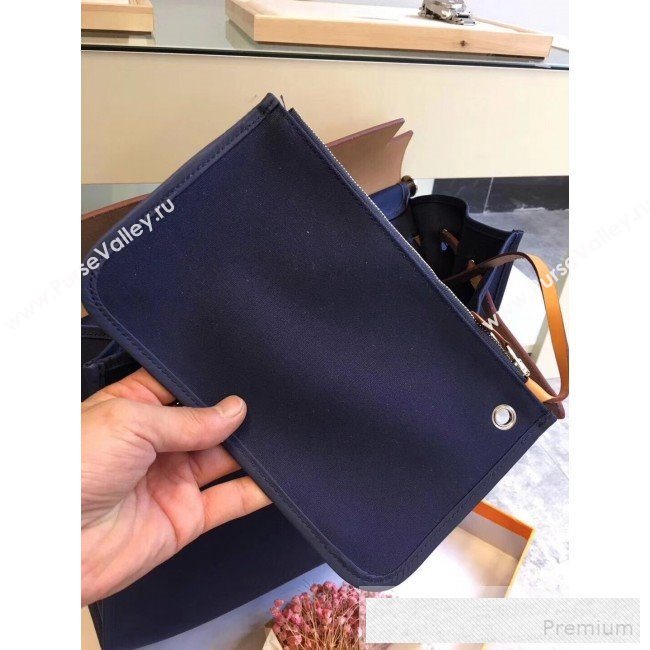 Hermes Original Leather And Canvas Large Herbag Handbag 39cm Deep Blue/Light Coffee 2019 (DB-9052363)