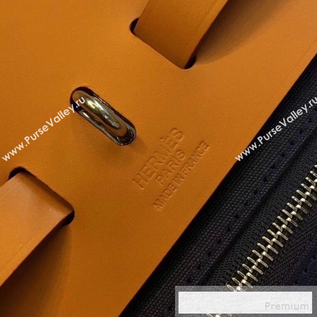 Hermes Original Leather And Canvas Large Herbag Handbag 39cm Deep Blue/Light Coffee 2019 (DB-9052363)